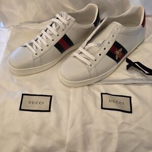 Gucci White Sneakers with Red and Green Stripes